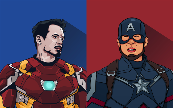 Captain America, Iron Man, 4k, supereroi, minimal, IronMan