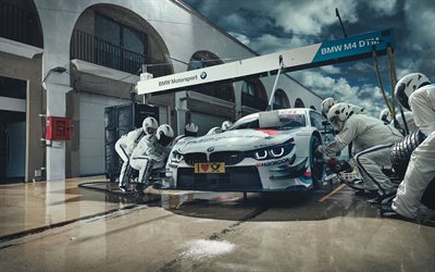 BMW M4 DTM, 4k, pit stop, sportscars, 2018 cars, DTM, BMW M4, german cars, BMW