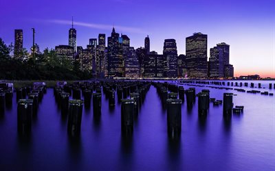 New York, 4k, darkness, old pier, America, USA, NYC