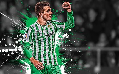Giovani Lo Celso, 4k, Argentinian football player, Real Betis, Midfielder, green white paint splashes, creative art, La Liga, Spain, football, grunge