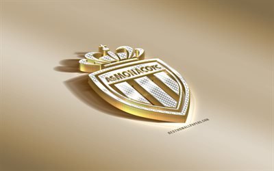 1 Monaco FC, Fransız Futbol Kul&#252;b&#252;, altın g&#252;m&#252;ş logo, Monako, Fransa, İzle, 3d altın amblemi, yaratıcı 3d sanat, futbol