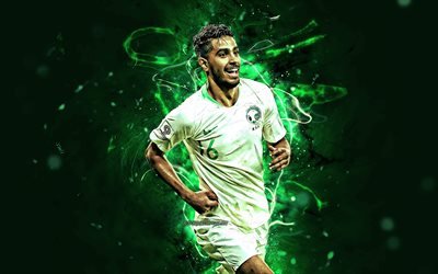 Hussain Al-Moqahwi, Saudi-Arabian Maajoukkueen, fan art, Al-Moqahwi, jalkapallo t&#228;hte&#228;, jalkapallo, jalkapalloilijat, neon valot, Saudi-arabian jalkapallojoukkue