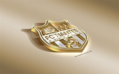 1 FC Nantes, Fransız Futbol Kul&#252;b&#252;, altın g&#252;m&#252;ş logo, Nantes, Fransa, İzle, 3d altın amblemi, yaratıcı 3d sanat, futbol