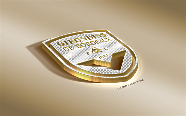 FC Girondins de Bordeaux, Ranskan football club, golden hopea logo, Bordeaux, Ranska, League 1, 3d kultainen tunnus, luova 3d art, jalkapallo