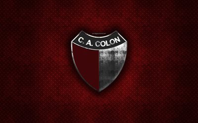 Club Atletico Colon, Argentine football club, red metal texture, metal logo, emblem, Santa Fe, Argentina, Argentine Primera Division, Argentine Superleague, creative art, football