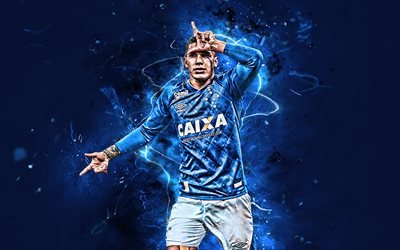 Lucas Romero, goal, brazilian footballers, Cruzeiro FC, soccer, Brazilian Serie A, Lucas Daniel Romero, football, neon lights, Brazil