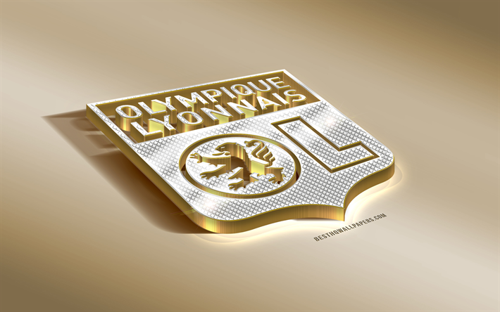 Olympique Lyon, French football club, golden silver logo, Lyon, France, Ligue 1, 3d golden emblem, creative 3d art, football