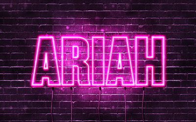 Ariah, 4k, fondos de pantalla con los nombres, los nombres femeninos, Ariah nombre, p&#250;rpura luces de ne&#243;n, el texto horizontal, imagen con el nombre de Ariah