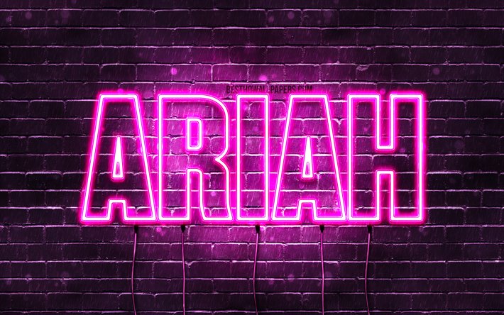 Ariah, 4k, wallpapers with names, female names, Ariah name, purple neon lights, horizontal text, picture with Ariah name