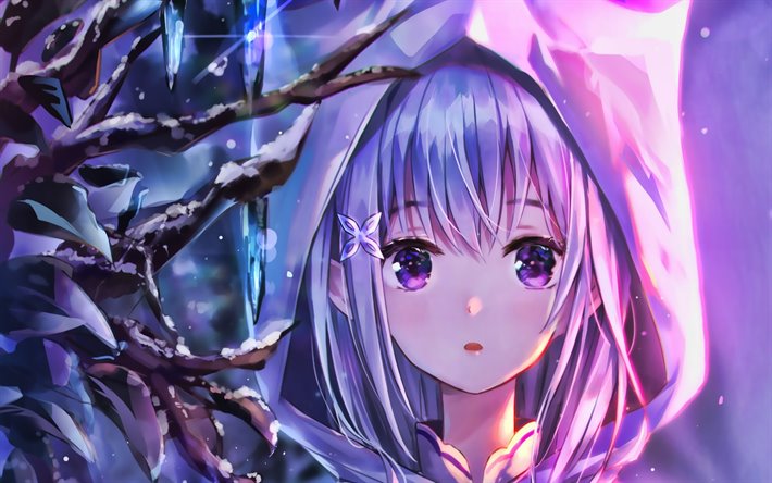 Emilia, retrato, Re Zero, menina com cabelo violeta, Re Zero caracteres, mang&#225;, Re Zero kara hajime chip isek ou Seikatsu