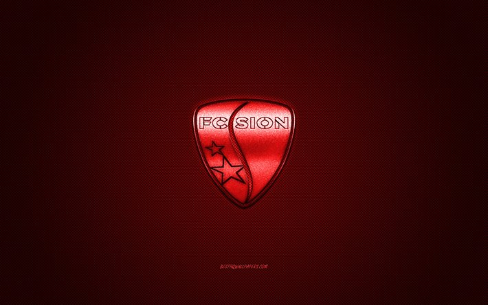FC Sion, İsviçre Futbol Kulübü, İsviçre Süper Ligi, kırmızı logo, kırmızı karbon fiber arka plan, futbol, Sion, İsviçre'nin FC Sion logosu