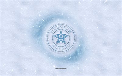 Houston Astros logo, American baseball club, winter concepts, MLB, Houston Astros ice logo, snow texture, Houston, Texas, USA, snow background, Houston Astros, baseball