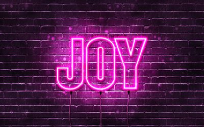 Joy, 4k, wallpapers with names, female names, Joy name, purple neon lights, horizontal text, picture with Joy name