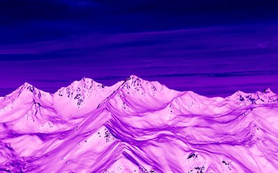 cime di montagna, 4k, cime innevate, arte astratta, montagne, illustrazione, inverno