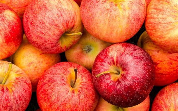 りんご, 果物, 熟したリンゴ, りんごの背景, フルーツの背景