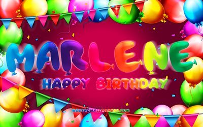 Buon Compleanno Marlene, 4k, palloncino colorato telaio, Marlene nome, sfondo viola, Marlene buon Compleanno, Marlene Compleanno, il popolare tedesco femmina nomi di Compleanno, concetto, Marlene