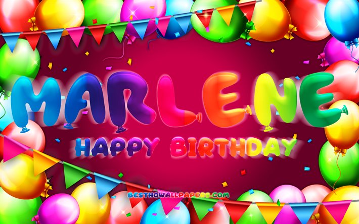 Happy Birthday Marlene, 4k, colorful balloon frame, Marlene name, purple background, Marlene Happy Birthday, Marlene Birthday, popular german female names, Birthday concept, Marlene