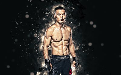 Heili Alateng, 4k, white neon lights, Chinese fighters, MMA, UFC, fighters, Mixed martial arts, Heili Alateng 4K, UFC fighters, The Mongolian Knight, MMA fighters