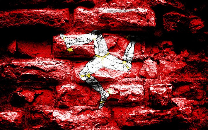 Ilha de Man bandeira, grunge textura de tijolos, Bandeira da Ilha de Man, bandeira na parede de tijolos, Ilha de Man, Europa, bandeiras de pa&#237;ses europeus
