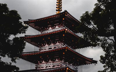 tempio giapponese, sera, tramonto, architettura giapponese, giapponese edificio