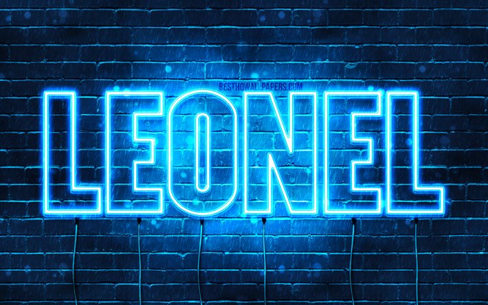 Leonel, 4k, pap&#233;is de parede com os nomes de, texto horizontal, Leonel nome, luzes de neon azuis, imagem com Leonel nome