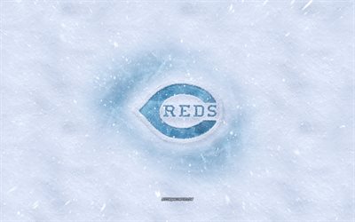 Cincinnati Reds logo, American club de baseball d'hiver, concepts, MLB, Cincinnati Reds logo de la glace, de la neige texture, Cincinnati, Ohio, états-unis, neige, fond, Cincinnati Reds baseball