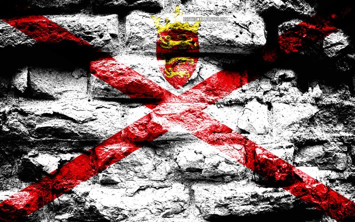 Jersey flag, grunge brick texture, Flag of Jersey, flag on brick wall, Jersey, Europe, flags of european countries