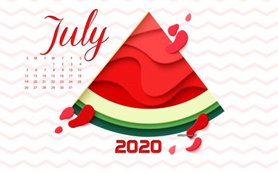 2020 Haziran Takvimi, yaz 2020 takvim, karpuz, yaz sanat, Haziran 2020 Takvimi, yaz arka plan, Haziran