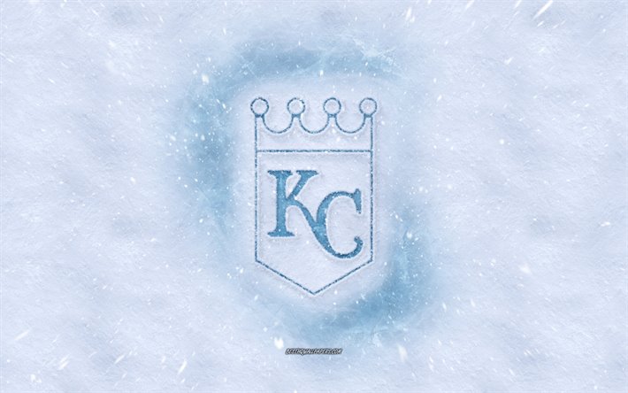 Los Kansas City Royals logotipo, American club de b&#233;isbol de invierno conceptos, MLB, los Kansas City Royals logotipo de hielo, nieve textura, de la Ciudad de Kansas, Missouri, estados UNIDOS, nieve de fondo, los Kansas City Royals, b&#233;isbol