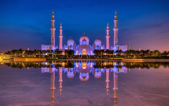 sheikh-zayed-moschee, nachtaufnahmen, abu dhabi, vae, vereinigte arabische emirate, der scheich zayed grand moschee