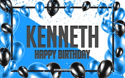 お誕生日おめでKenneth, お誕生日の風船の背景, Kenneth, 壁紙名, ケネス-お誕生日おめで, 青球誕生の背景, ご挨拶カード, ケネス-誕生日