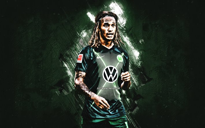 Kevin Mbabu, O VfL Wolfsburg, O jogador de futebol su&#237;&#231;o, retrato, pedra verde de fundo, futebol, Bundesliga, Alemanha