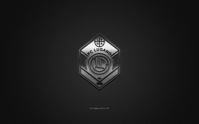FC Lugano, Swiss football club, Swiss Super League, silver logo, gray carbon fiber background, football, Lugano, Switzerland, FC Lugano logo