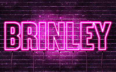 Brinley, 4k, adları Brinley adı ile, Bayan isimleri, Brinley adı, mor neon ışıkları, yatay metin, resim ile duvar kağıtları
