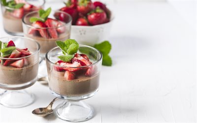 schokoladen-souffle mit erdbeeren, schokolade, erdbeeren, souffl&#233;, schokoladen-desserts