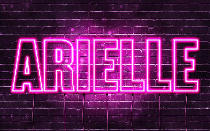 Arielle, 4k, fondos de pantalla con los nombres, los nombres femeninos, Arielle nombre, p&#250;rpura luces de ne&#243;n, el texto horizontal, imagen con Arielle nombre