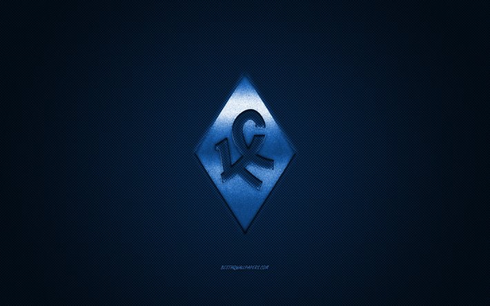 Krylya Sovetov, Russian football club, Russian Premier League, blue logo, blue carbon fiber background, football, Samara, Russia, Krylya Sovetov logo