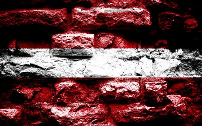lettland flagge, grunge-ziegel-textur, flagge lettlands, flagge auf mauer, lettland, europa, flaggen der europ&#228;ischen l&#228;nder
