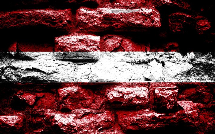 Letonia bandera, grunge textura de ladrillo, la Bandera de Letonia, de la bandera en la pared de ladrillo, Letonia, Europa, las banderas de los pa&#237;ses europeos