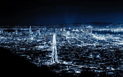 سان فرانسيسكو, ليلة, أضواء المدينة, سيتي سكيب, حاضرة, الولايات المتحدة الأمريكية