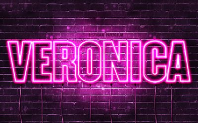Verónica, 4k, fondos de pantalla con los nombres, los nombres femeninos, Verónica nombre, púrpura luces de neón, el texto horizontal, imagen con el nombre Veronica