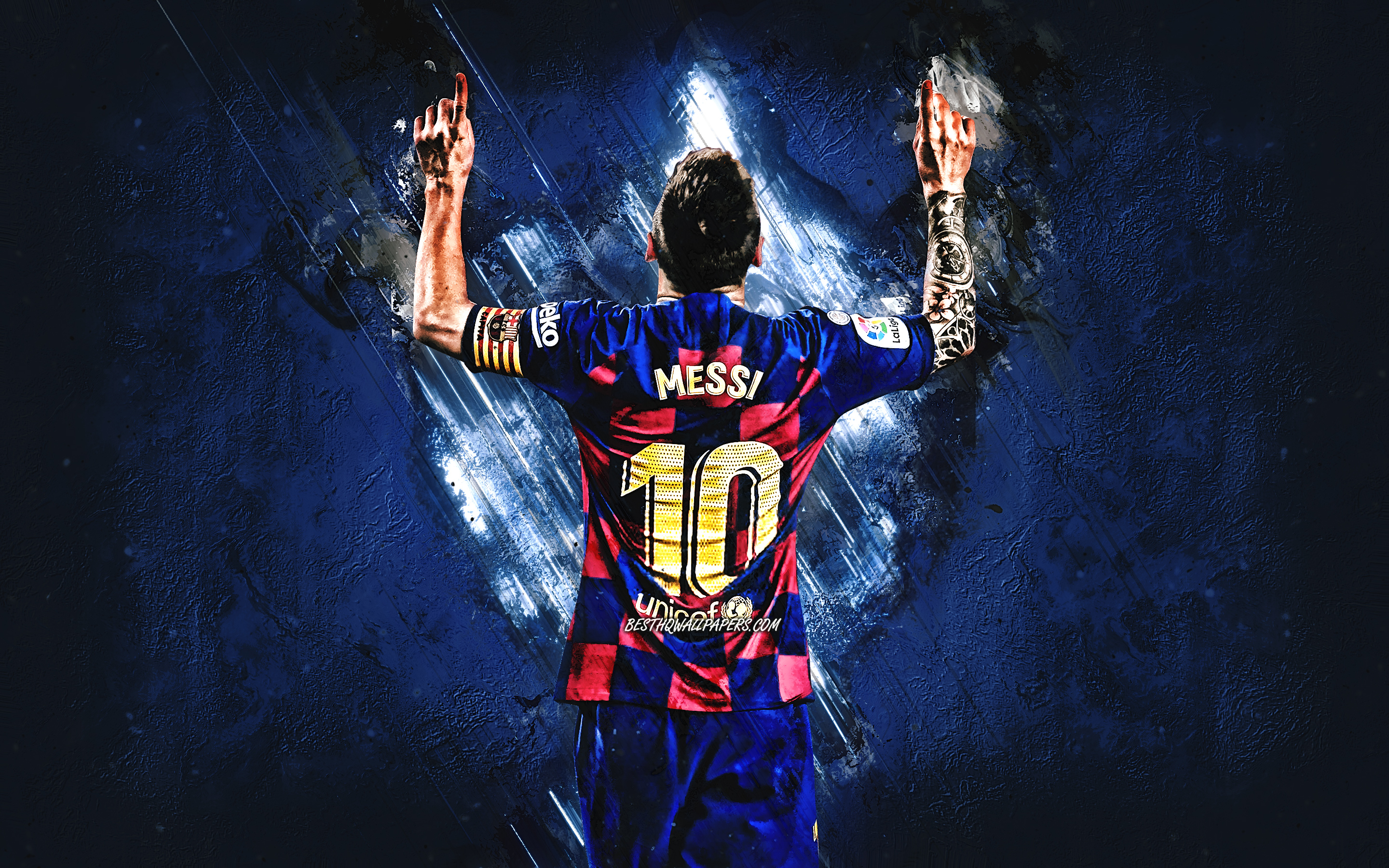 Download wallpapers Lionel Messi, Argentine footballer, FC Barcelona,  forward, blue stone background, world football star, Catalonia, football  for desktop with resolution 2880x1800. High Quality HD pictures wallpapers