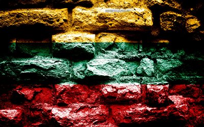 Lithuania flag, grunge brick texture, Flag of Lithuania, flag on brick wall, Lithuania, Europe, flags of european countries