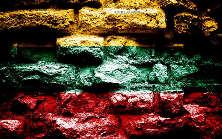 Liettuan lippu, grunge tiili rakenne, Liettuan lipun alla, lippu tiili sein&#228;&#228;n, Liettua, Euroopassa, liput euroopan maiden