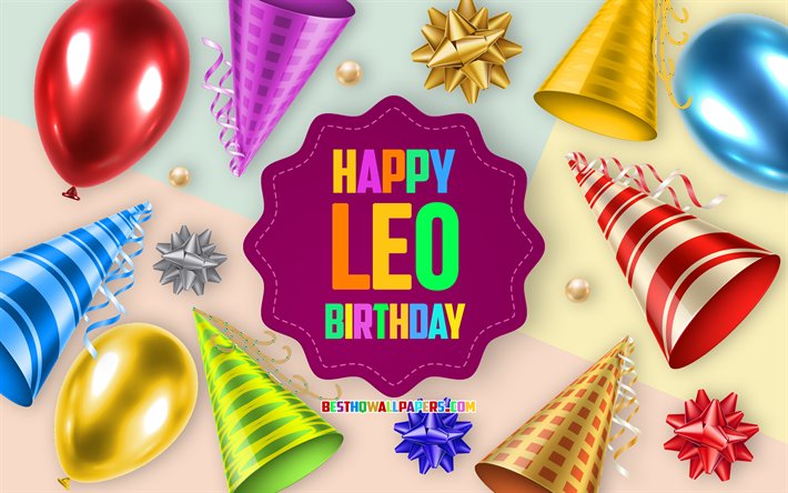 Happy Birthday Leo, Birthday Balloon Background, Leo, creative art, Happy Leo birthday, silk bows, Leo Birthday, Birthday Party Background