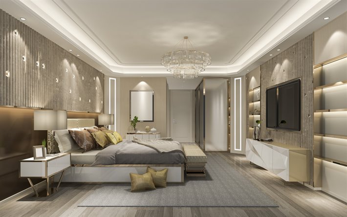 hotel room interior design, luxury hotel apartments, modern interior design, classic style, luxury chandelier