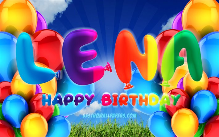 レナお誕生日おめで, 4k, 曇天の背景, ドイツの人気女性の名前, 誕生パーティー, カラフルなballons, ヨハナさんの名前, お誕生日おめでレナ, 誕生日プ, レナ誕生日, と