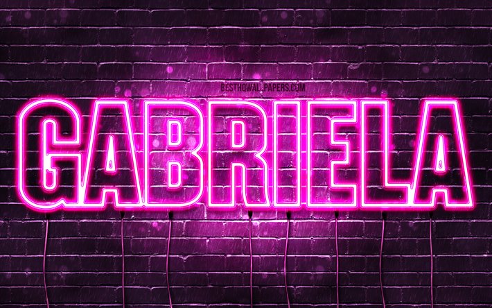 Gabriela, 4k, pap&#233;is de parede com os nomes de, nomes femininos, Gabriela nome, roxo luzes de neon, texto horizontal, imagem com o nome de Gabriela