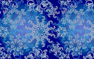 blu, fiocchi di neve, sfondo, arte astratta, cumuli di neve, fiocchi di neve modelli, inverno, sfondi, invernali