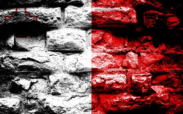 Malta flag, grunge brick texture, Flag of Malta, flag on brick wall, Malta, Europe, flags of european countries